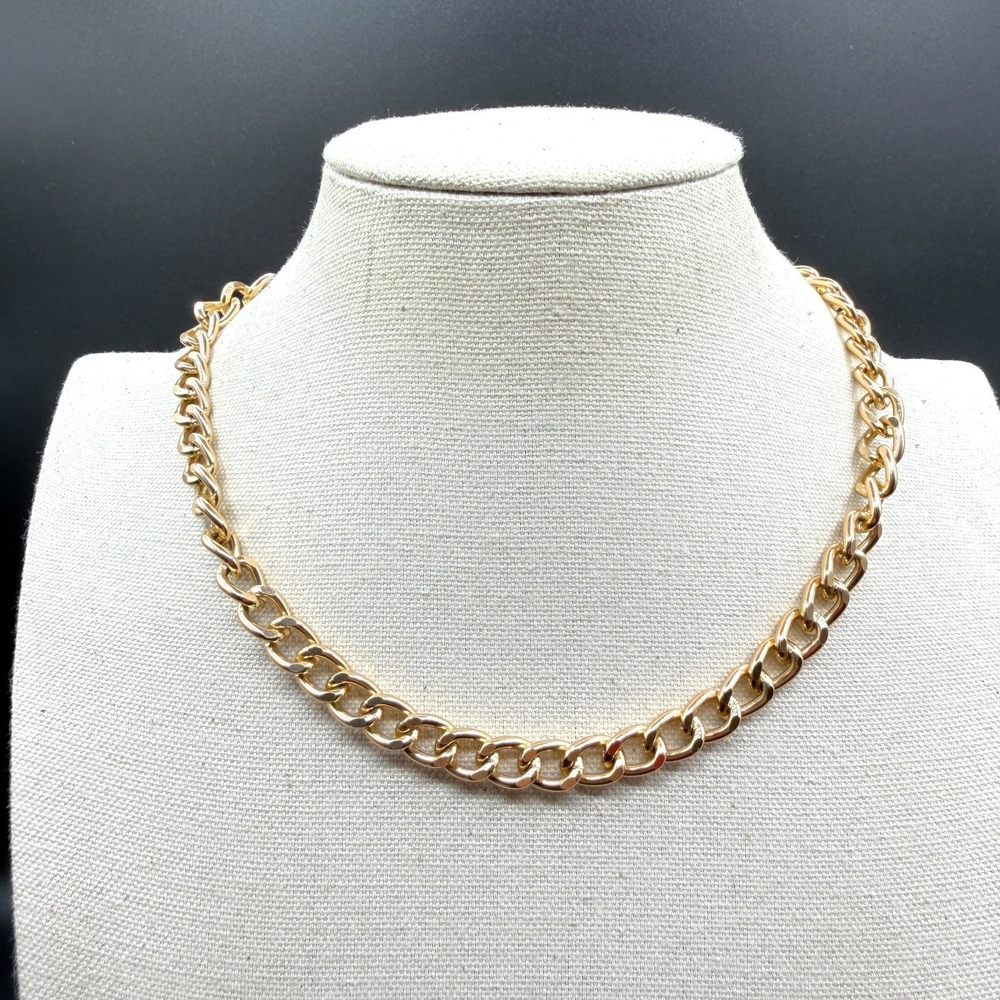 Gold Tone Chunky Curb Chain Necklace Statement Layering Minimalist Jewelry Gift